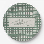 Ivory and sage green checkered Christmas Pappteller (Vorderseite)