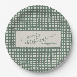 Ivory and sage green checkered Christmas Pappteller