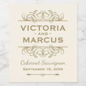 Ivory Antique Gold Wedding Monogram Flasche Gefall Weinetikett (Einzelnes Label)