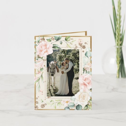 Ivory Antique Watercolor Foto Blumenhochzeit Dankeskarte (Vorderseite)