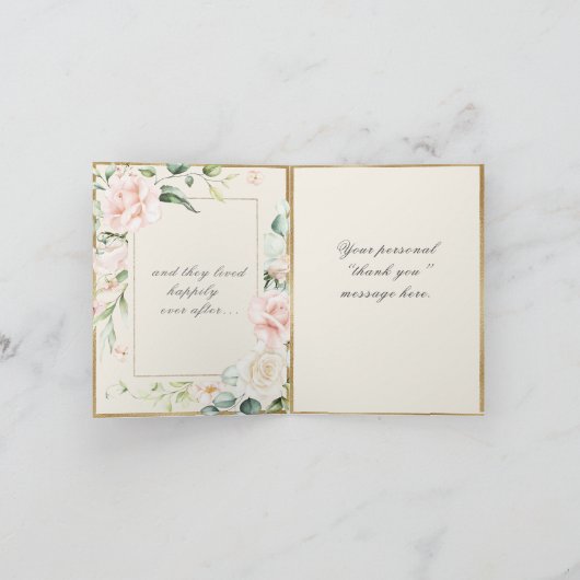 Ivory Antique Watercolor Foto Blumenhochzeit Dankeskarte (Innenseite)