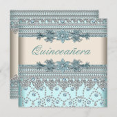 Ivory Aquamarin Blue Quinceanera Einladung (Vorne/Hinten)