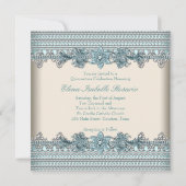 Ivory Aquamarin Blue Quinceanera Einladung (Rückseite)