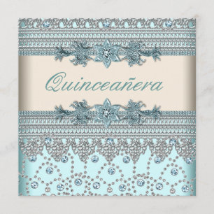 Ivory Aquamarin Blue Quinceanera Einladung