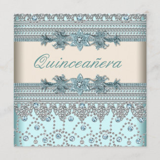 Ivory Aquamarin Blue Quinceanera Einladung