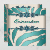 Ivory Aquamarin Blue Zebra Quinceanera Einladung (Vorne/Hinten)