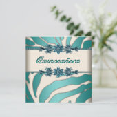 Ivory Aquamarin Blue Zebra Quinceanera Einladung (Stehend Vorderseite)