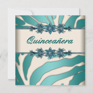 Ivory Aquamarin Blue Zebra Quinceanera Einladung