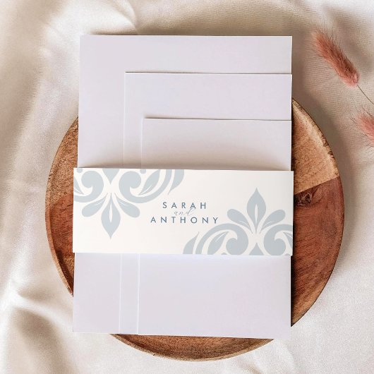 Ivory Aquamarin Gray Classic Elegante Script Weddi Einladungsbanderole