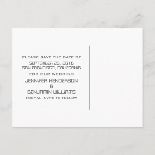 Ivory Atomkarton Save the Date Postkarte (Rückseite)