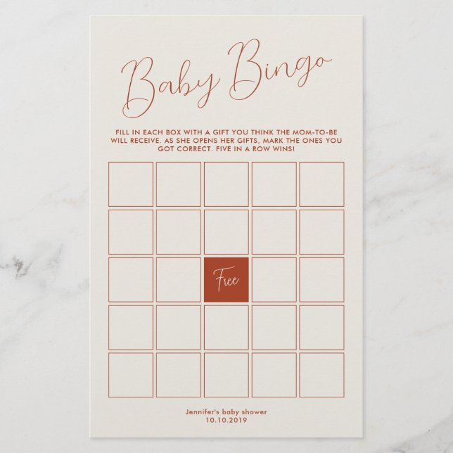 ivory Baby Shower Bingo Game (Vorderseite)