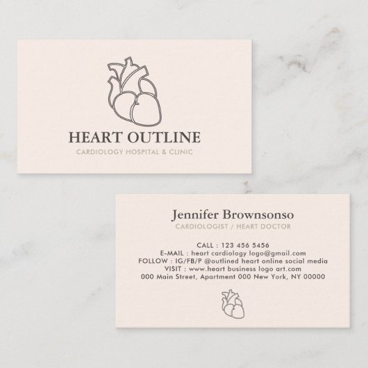 Ivory Beige Blush Cardiologin Doctor Heart Visitenkarte (Vorne/Hinten)