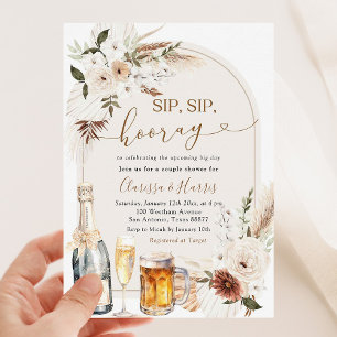 Ivory Beige Boho Sip Hooray Couple Dusche Einladung