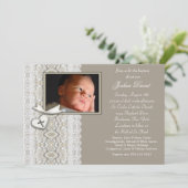Ivory Beige Boy Photo Christening Einladung (Stehend Vorderseite)