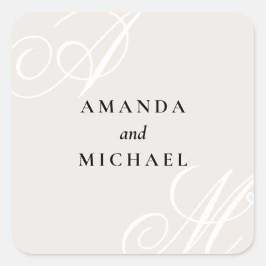 Ivory Beige Elegant Monogram Wedding Square Quadratischer Aufkleber (Vorderseite)