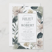 Ivory Beige Emerald Dahlia Blume Blätter Hochzeit Einladung (Vorderseite)