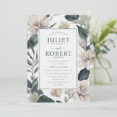 Ivory Beige Emerald Dahlia Blume Blätter Hochzeit Einladung (Stehend Vorderseite)