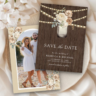 Ivory Beige Floral Mason Jar Foto Wedding Save The Date