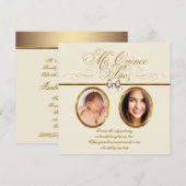 Ivory Beige Gold Foto Quinceanera Einladung (Vorne/Hinten)