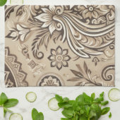 Ivory Beige Indonesian Batik Floral Boho Rustic Geschirrtuch (Gefaltet)