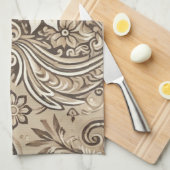 Ivory Beige Indonesian Batik Floral Boho Rustic Geschirrtuch (Viertel Falte)