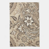 Ivory Beige Indonesian Batik Floral Boho Rustic Geschirrtuch (Vertikal)