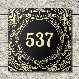 Ivory & Black Boho Decorative House Number Plaque Fliese