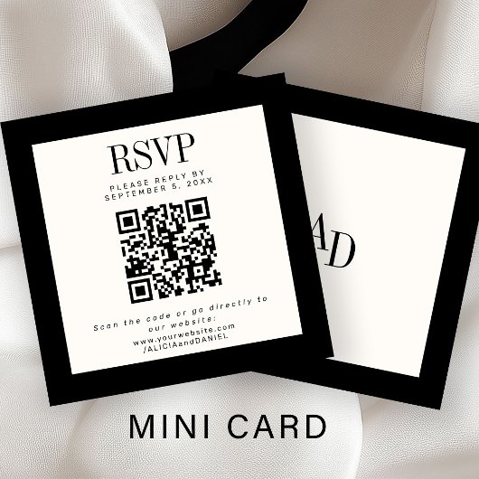 Ivory black classic elegant QR RSVP wedding Begleitkarte