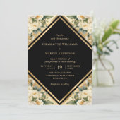Ivory Black Gold Geometric Floral Wedding Einladung (Stehend Vorderseite)