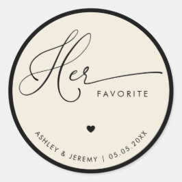Ivory & Black Her Favorite Wedding Favor   Runder Aufkleber