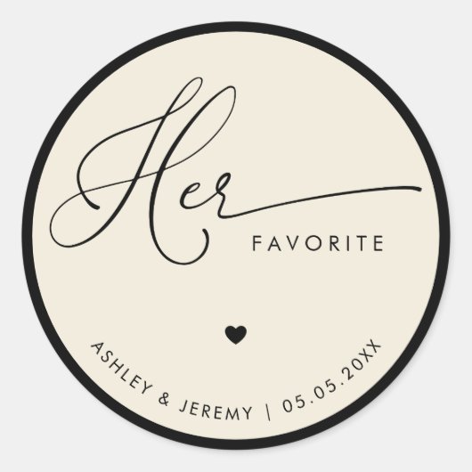 Ivory & Black Her Favorite Wedding Favor   Runder Aufkleber (Vorderseite)