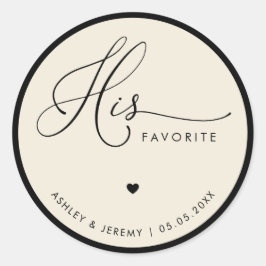 Ivory & Black His Favorite Wedding Favor   Runder Aufkleber