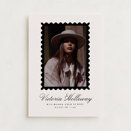 Ivory Black Postage Stamp Graduation Announcement Einladung