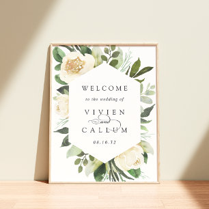 Ivory Bloom Begrüßung von Aquarellblumen Poster