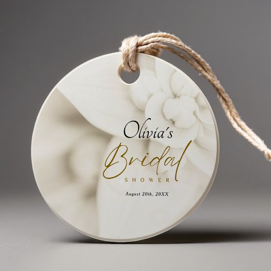 Ivory Bloom & Elegantes Gold Script Brautparty Geschenkanhänger