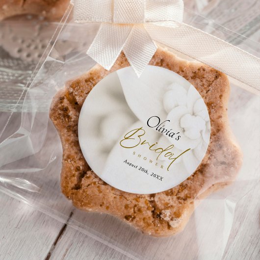 Ivory Bloom & Elegantes Gold Script Brautparty Runder Aufkleber