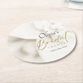 Ivory Bloom & Elegantes Gold Script Brautparty Runder Pappuntersetzer (Angewinkelt)