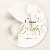 Ivory Bloom & Elegantes Gold Script Brautparty Runder Pappuntersetzer (Vorderseite)