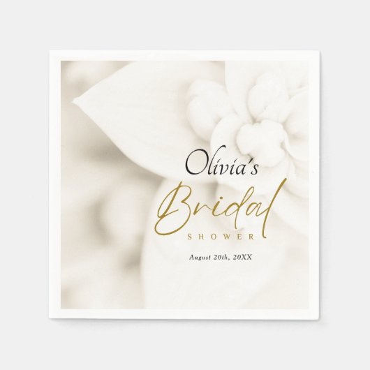 Ivory Bloom & Elegantes Gold Script Brautparty Serviette (Vorderseite)