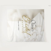 Ivory Bloom & Elegantes Gold Script Brautparty Wandteppich (Vorderseite (Horizontal))