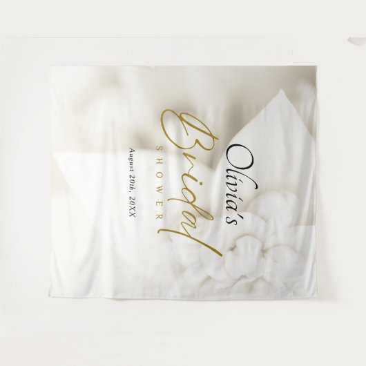 Ivory Bloom & Elegantes Gold Script Brautparty Wandteppich (Vorderseite (Horizontal))