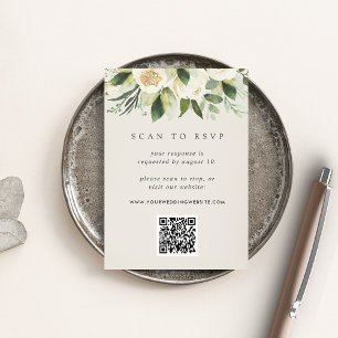 Ivory Bloom Floral QR Code Wedding RSVP Begleitkarte