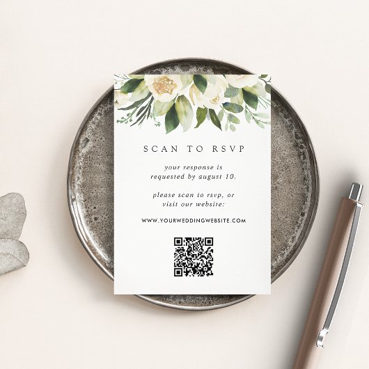 Ivory Bloom | Floral QR Code Wedding RSVP Begleitkarte