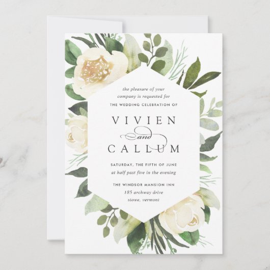 Ivory Bloom | Geometrisches Blumenzildchen Einladung (Vorderseite)