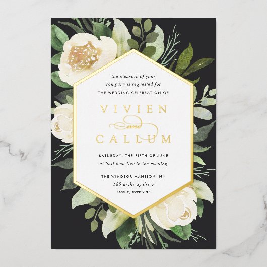 Ivory Bloom | Geometrisches Blumenzildchen Folieneinladung (Vorderseite)