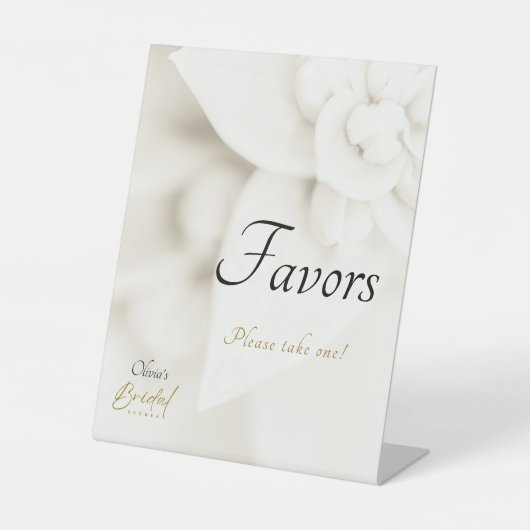 Ivory Bloom & Gold Script Brautparty Favoriten Sockelschild (Vorderseite)