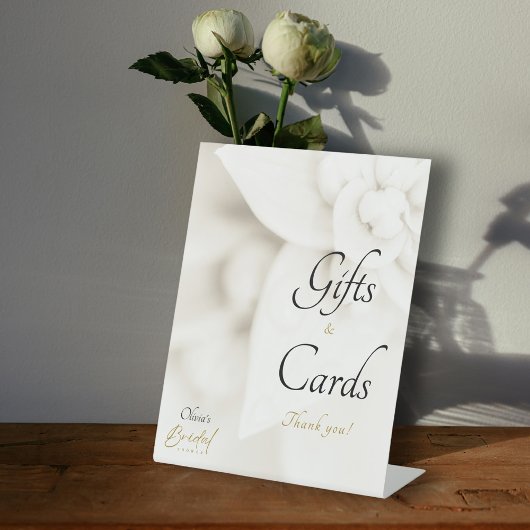 Ivory Bloom Gold Script Brautparty gibt Karten Sockelschild