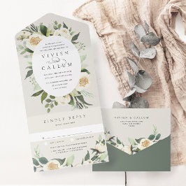 Ivory Bloom | Hochzeitskalibrierung von Aquarellbi All In One Einladung