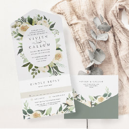 Ivory Bloom | Hochzeitskalibrierung von Aquarellbi All In One Einladung