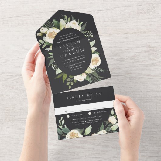 Ivory Bloom | Hochzeitskalibrierung von Aquarellbi All In One Einladung (Abreißen)